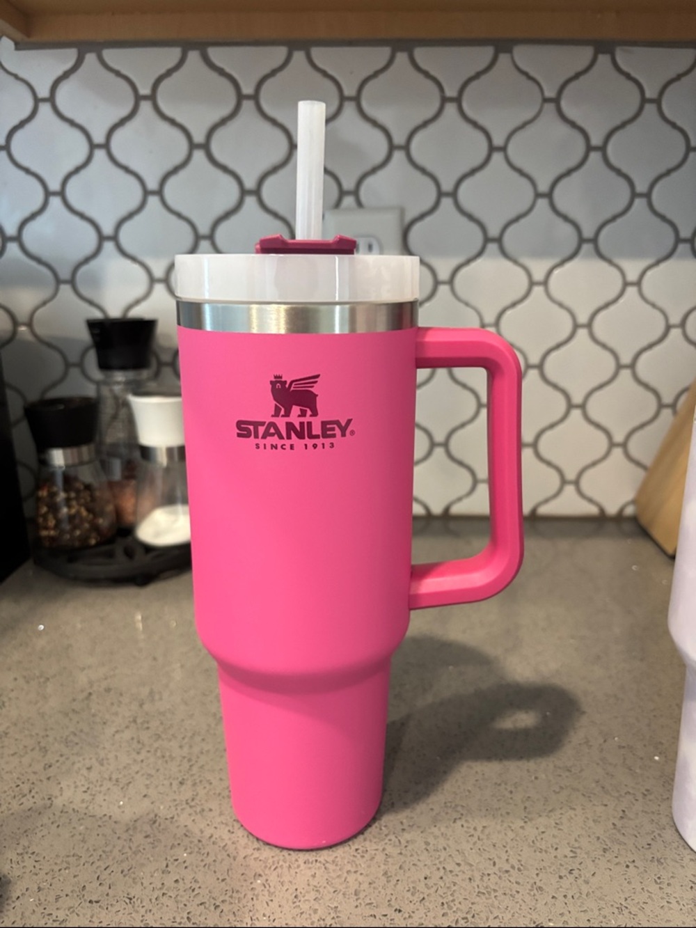 Stanley Pink Insulated Handle Tumbler with Straw Lid